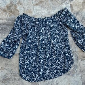 Elegant Navy Floral Off-Shoulder Blouse